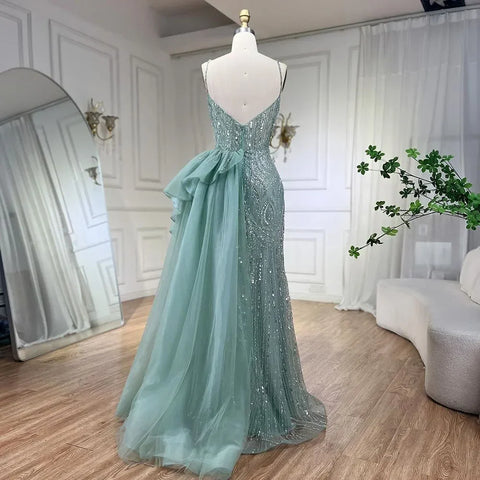 Vestido de noche de lujo azul cielo con tirantes finos, corte sirena, elegante, con cuentas, para mujer, fiesta, LA72378 