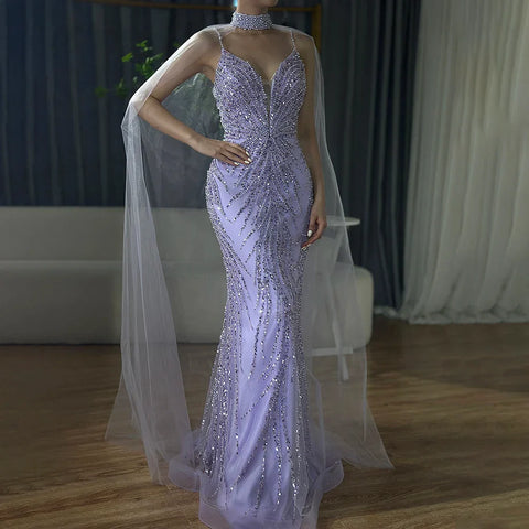 Vestido de noche de lujo con tirantes finos, estilo sirena, color caramelo y cuentas, para mujer, para fiesta 2025, LA72768 