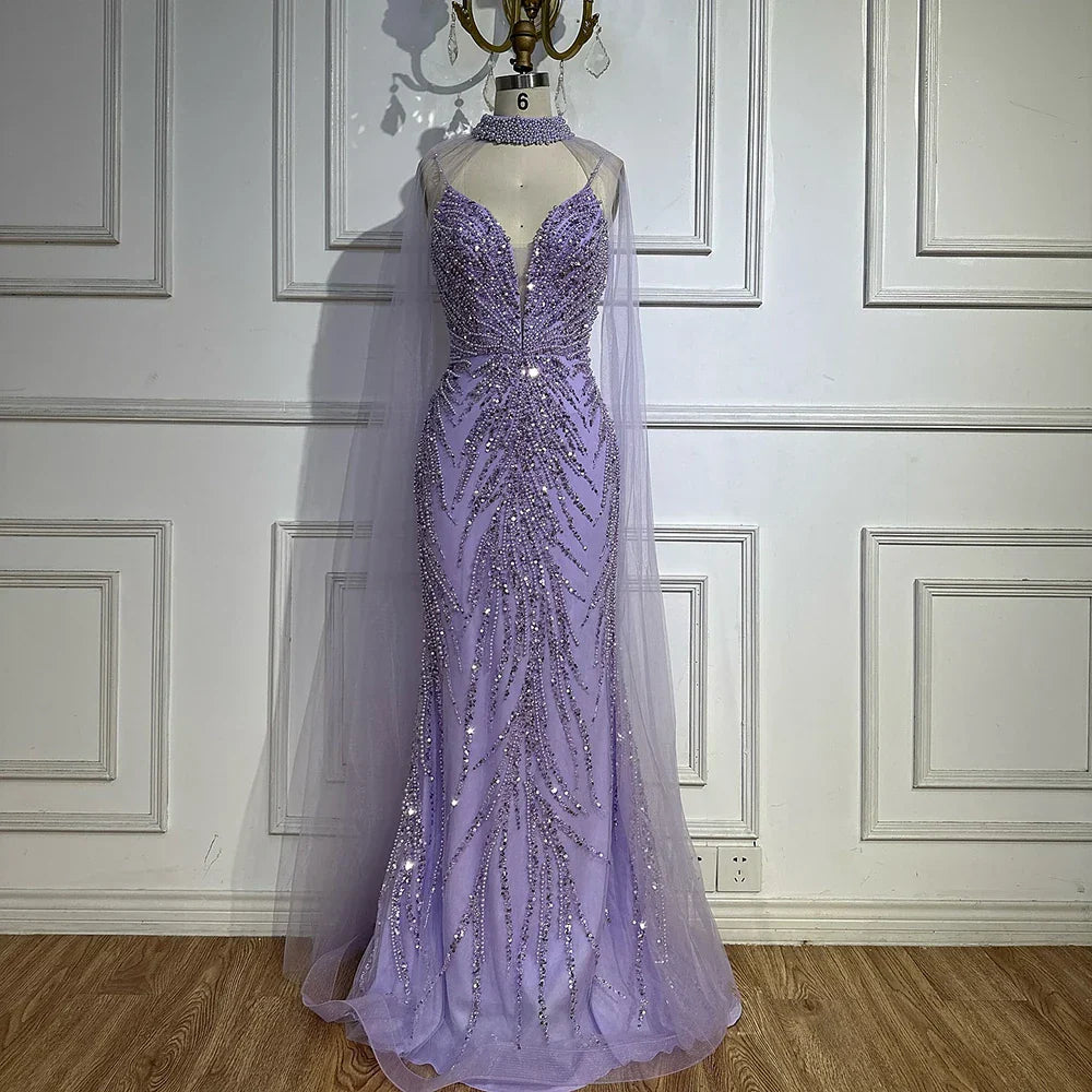 Spaghetti Strap Long Cloak Mermaid Caramel Beaded  Luxury Evening Dresses Gowns for Women's Party 2025 LA72768
