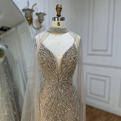 Vestido de noche de lujo con tirantes finos, estilo sirena, color caramelo y cuentas, para mujer, para fiesta 2025, LA72768 