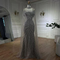 Spaghetti Strap Long Cloak Mermaid Silver Nude Beaded  Luxury Evening Dresses Gowns for Women's Party 2025 LA72587