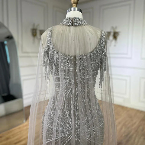 Vestido de noche de lujo con tirantes finos, estilo sirena, color plata, color piel y cuentas, para mujer, fiesta 2025, LA72587 