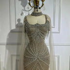 Spaghetti Strap Long Cloak Mermaid Silver Nude Beaded  Luxury Evening Dresses Gowns for Women's Party 2025 LA72587
