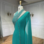Turquoi Mermaid Evening Dresses Gowns 2025 High Split With Cape Sleeves Beaded For Women Wedding Party LA72101