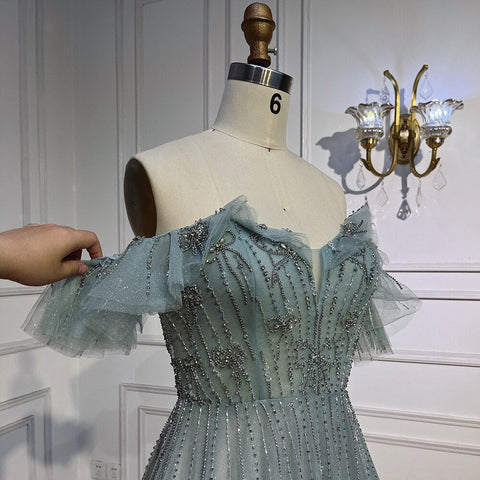 Vestido largo de novia de lujo turquesa árabe 20253, corte A, hecho a mano, con cuentas, formal, para fiesta de graduación, LA72064 