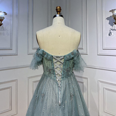 Vestido largo de novia de lujo turquesa árabe 20253, corte A, hecho a mano, con cuentas, formal, para fiesta de graduación, LA72064 