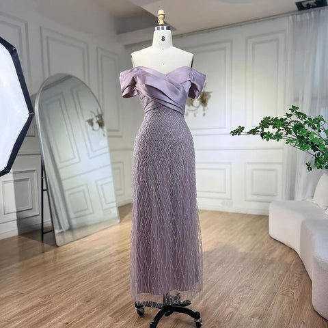 Robe de soirée élégante à épaules dénudées vert sauge pour femme, Dubaï, LA72125