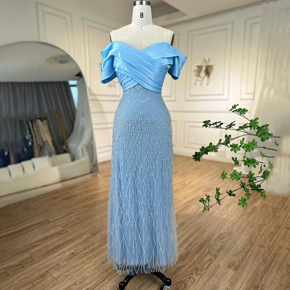 Elegant Off Shoulder Sage Green Dubai Evening Dresses for Women LA72125