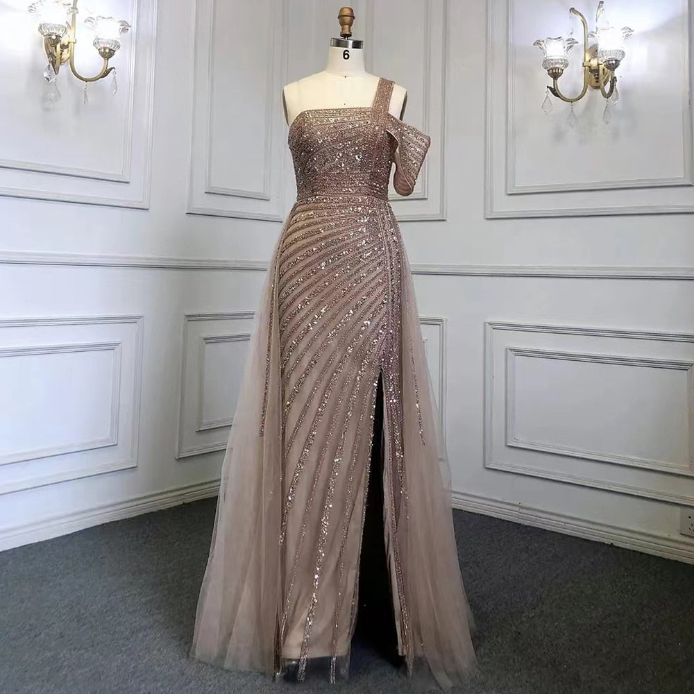 Turquoise High Split Sexy Luxury Beaded 2025 For Woman Party Evening Dresses Gowns Mermaid Elegant  LA71651