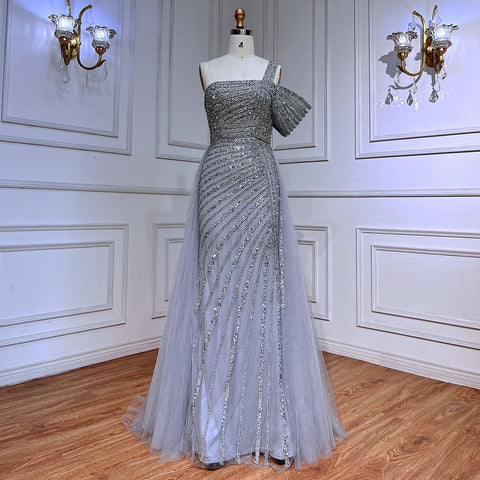 Vestido de noche elegante de sirena para mujer, con abertura alta, color turquesa, sexy, de lujo, con cuentas, 2025, LA71651 