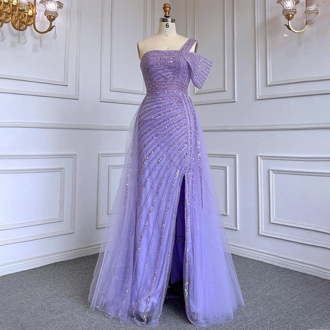 Vestido de noche elegante de sirena para mujer, con abertura alta, color turquesa, sexy, de lujo, con cuentas, 2025, LA71651 