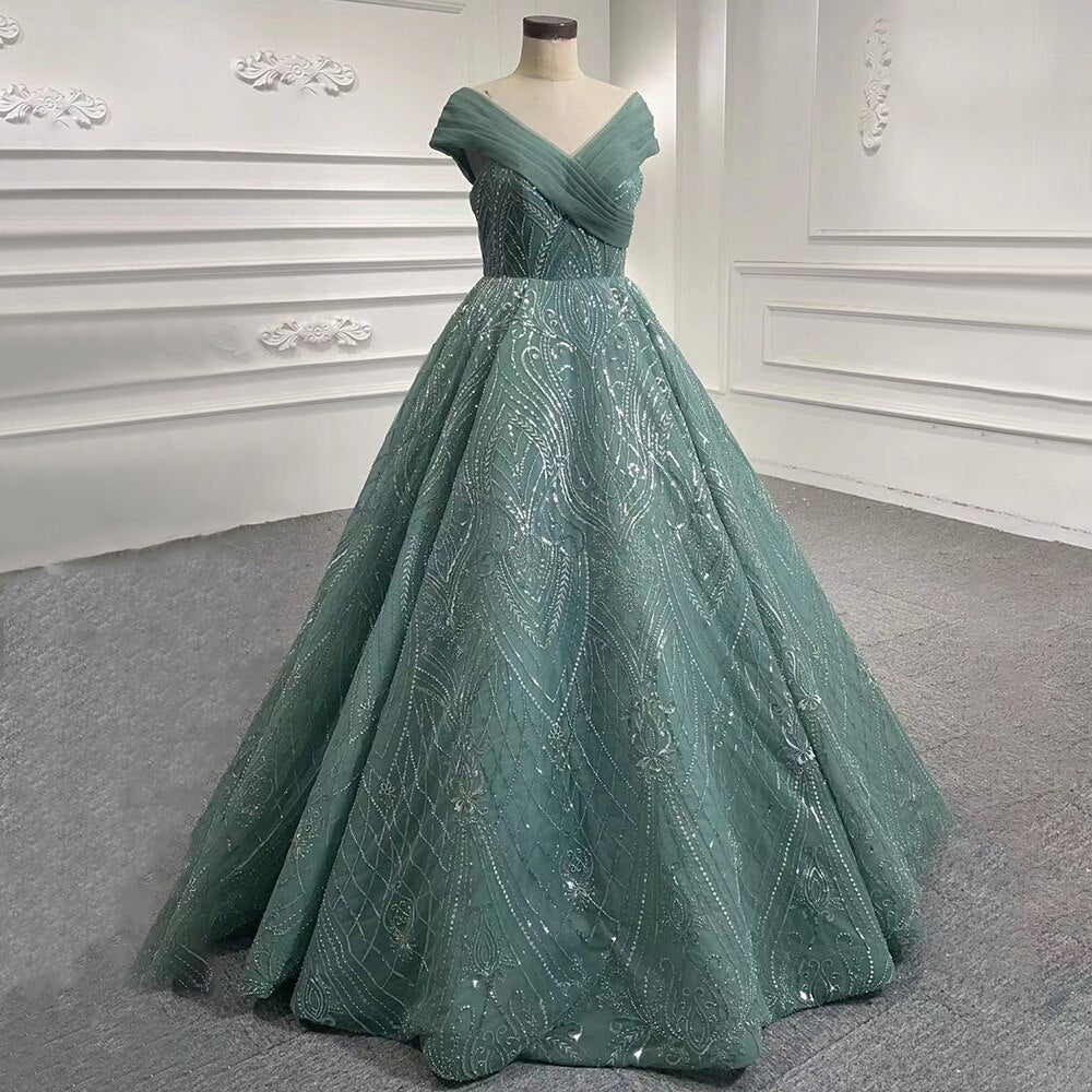 Turquoise Lace Up Wedding Dresses Beaded Bridal Evening Dresses Long 2025 Celebrity HM67421 High-end Custom Made