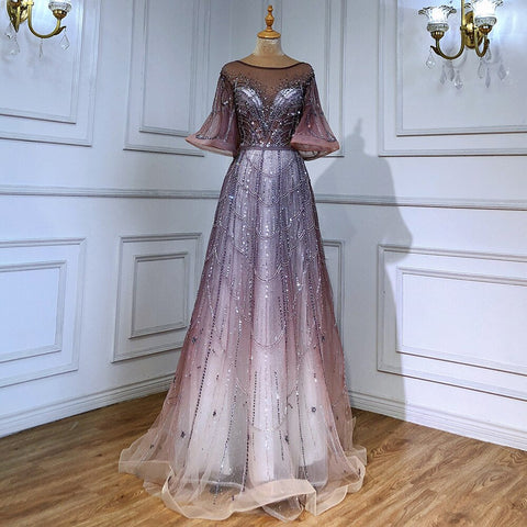 Vestidos de noche turquesa con mangas largas acampanadas, corte A, de lujo, con cuentas, para mujer, fiesta, LA70822 