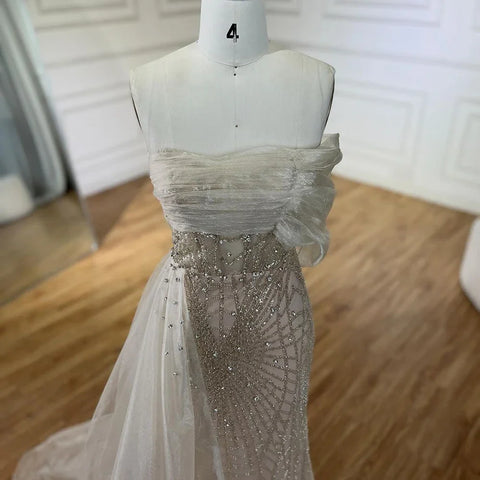 Vestido de noche turquesa de lujo con cola lateral y perlas, un hombro, para mujer, para fiesta formal de boda, LA72523 