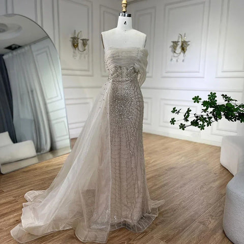 Vestido de noche turquesa de lujo con cola lateral y perlas, un hombro, para mujer, para fiesta formal de boda, LA72523 