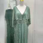 Turquoise Mermaid Elegant Long Cape Beaded Luxury Dubai Evening Dresses Gowns For Women Wedding Party 2025 LA72258