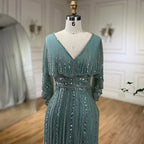 Turquoise Mermaid Elegant Long Cape Beaded Luxury Dubai Evening Dresses Gowns For Women Wedding Party 2025 LA72258