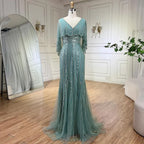 Turquoise Mermaid Elegant Long Cape Beaded Luxury Dubai Evening Dresses Gowns For Women Wedding Party 2025 LA72258