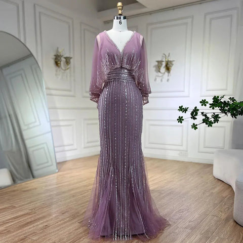 Elegante vestido de noche estilo sirena turquesa con capa larga y cuentas de lujo estilo Dubái para mujer, ideal para bodas y fiestas 2025 LA72258 