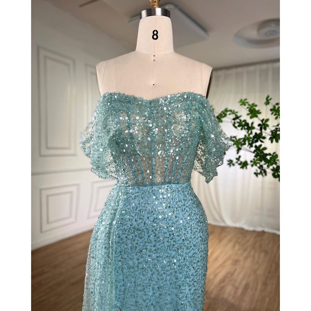 Turquoise Mermaid Elegant Overskirt Evening Dresses Gowns 2025 Beaded  For Women Wedding Party 2025 LA71945