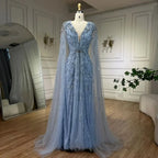 Turquoise Mermaid Beaded Evening Dress Gown with Cape LA72168A