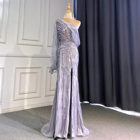 Vestido de noche turquesa de sirena con abertura alta, elegante, de lujo, con cuentas, para mujer, fiesta, LA71632 