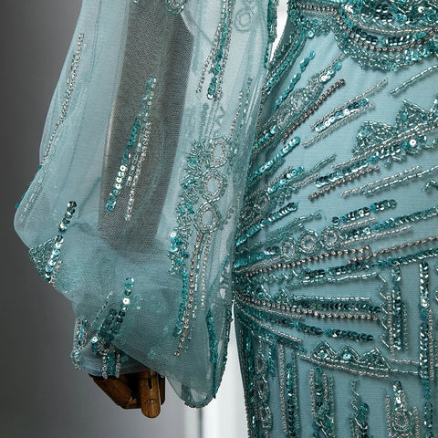 Vestido de noche turquesa de sirena con abertura alta, elegante, de lujo, con cuentas, para mujer, fiesta, LA71632 