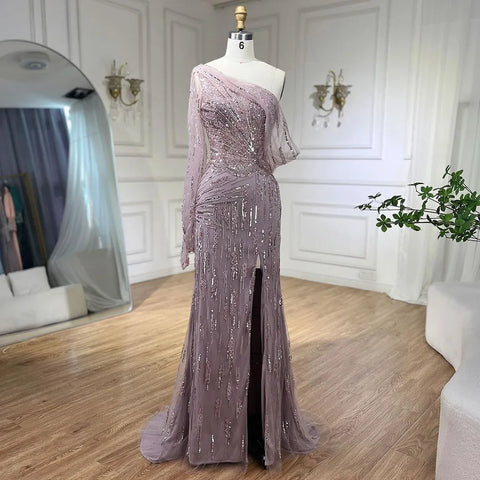 Vestido de noche turquesa de sirena con abertura alta, elegante, de lujo, con cuentas, para mujer, fiesta, LA71632 
