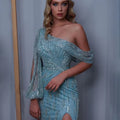 Turquoise Mermaid High Split Evening Dresses Gowns 2025 Elegant Luxury Beaded For Women Party LA71632