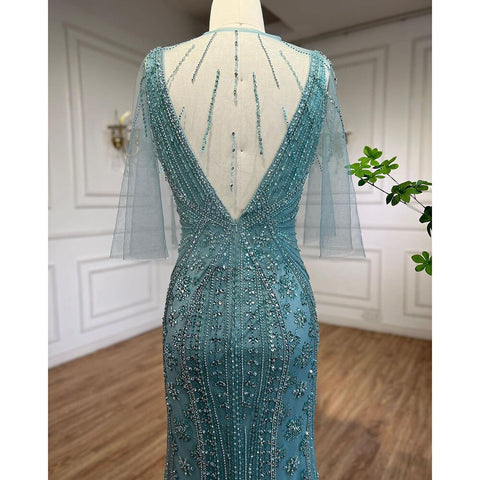 Vestidos de noche de lujo de sirena turquesa, 2025, con cuentas, sexys, con abertura alta, elegantes para mujer, para fiesta de boda LA72117 