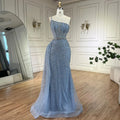 Turquoise Mermaid One Shoulder With Overskirt Beaded Evening Dresses Gowns 2025 For Women Wedding Party LA72144