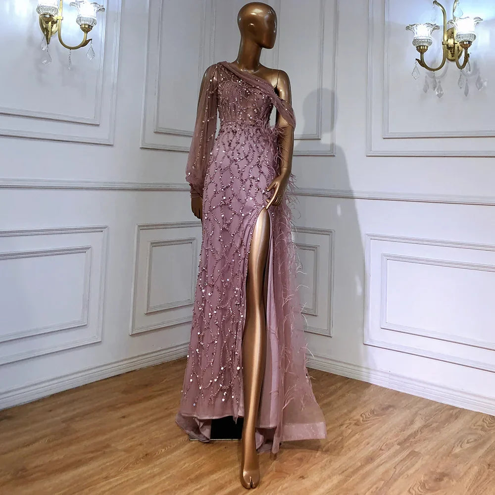 Turquoise Mermaid Overskirt Evening Dresses Gowns 2025 Luxury Beaded Elegant For Women Party LA71466