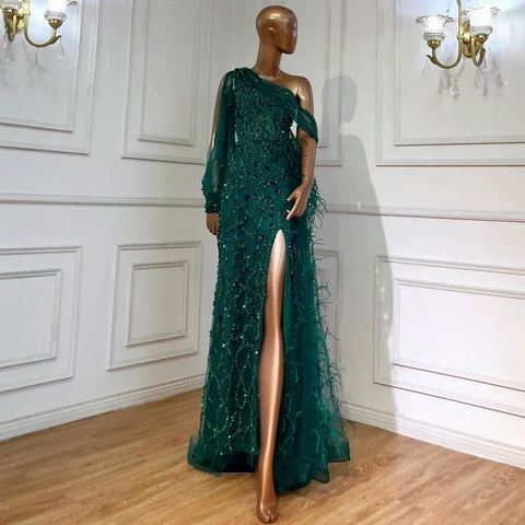 Vestido de noche con sobrefalda de sirena turquesa, elegante, de lujo, con cuentas, para mujer, fiesta, LA71466 