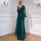 Turquoise Mermaid Overskirt Evening Dresses Gowns 2025 Luxury Beaded Elegant For Women Party LA71466
