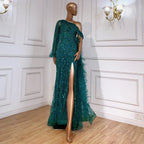 Turquoise Mermaid Overskirt Evening Dresses Gowns 2025 Luxury Beaded Elegant For Women Party LA71466