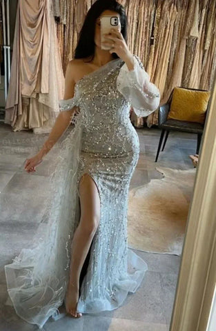 Vestido de noche con sobrefalda de sirena turquesa, elegante, de lujo, con cuentas, para mujer, fiesta, LA71466 