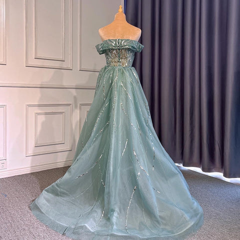 Vestido de noche sexy de sirena turquesa, elegante, de lujo, con cuentas y abertura alta para mujer, para fiesta, LA71593 