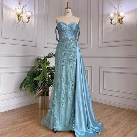 Vestido de noche turquesa con falda sirena, sexy, sin tirantes, elegante, de encaje y cuentas, para mujer, fiesta, LA71813, 2025 