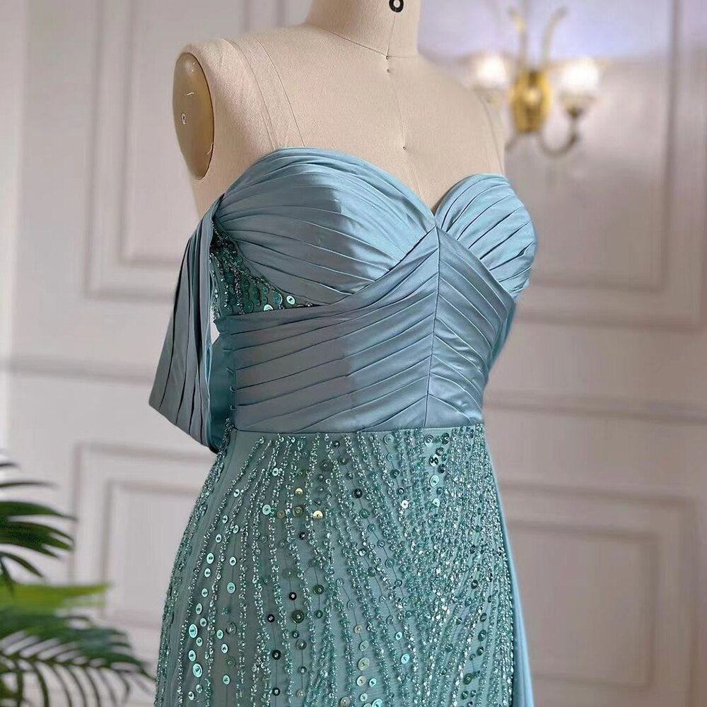Turquoise With Skirt Mermaid Sexy Strapless Elegant Lace Beaded Evening Dresses Gowns 2025 For Women Party LA71813