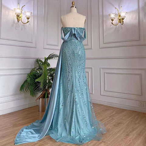Vestido de noche turquesa con falda sirena, sexy, sin tirantes, elegante, de encaje y cuentas, para mujer, fiesta, LA71813, 2025 