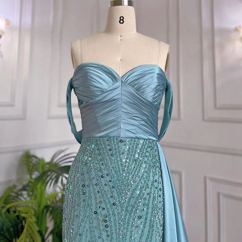 Vestido de noche turquesa con falda sirena, sexy, sin tirantes, elegante, de encaje y cuentas, para mujer, fiesta, LA71813, 2025 