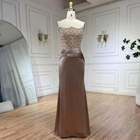 Vestido de sirena de terciopelo, elegante diseño con cuentas, de inspiración árabe, vestido de noche de lujo para fiesta de boda de mujer 2025 LA72327 