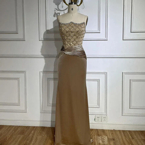Vestido de sirena de terciopelo, elegante diseño con cuentas, de inspiración árabe, vestido de noche de lujo para fiesta de boda de mujer 2025 LA72327 