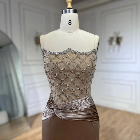Vestido de sirena de terciopelo, elegante diseño con cuentas, de inspiración árabe, vestido de noche de lujo para fiesta de boda de mujer 2025 LA72327 