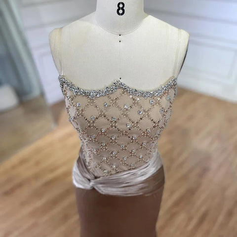 Vestido de sirena de terciopelo, elegante diseño con cuentas, de inspiración árabe, vestido de noche de lujo para fiesta de boda de mujer 2025 LA72327 