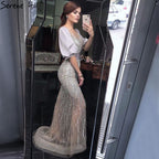 Vestidos de Noche de sirena para mujer, de media manga, elegantes, para fiesta, LA70809