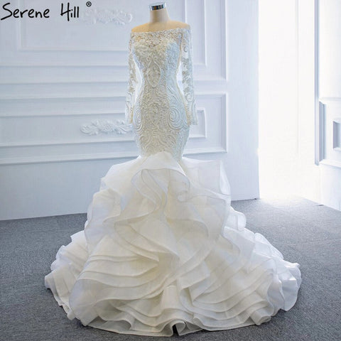 Vestidos de novia vintage de sirena blancos 2025 con hombros descubiertos y encaje, elegantes y sexys, HM66734, hechos a medida 