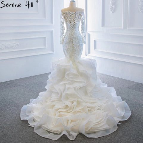 Vestidos de novia vintage de sirena blancos 2025 con hombros descubiertos y encaje, elegantes y sexys, HM66734, hechos a medida 