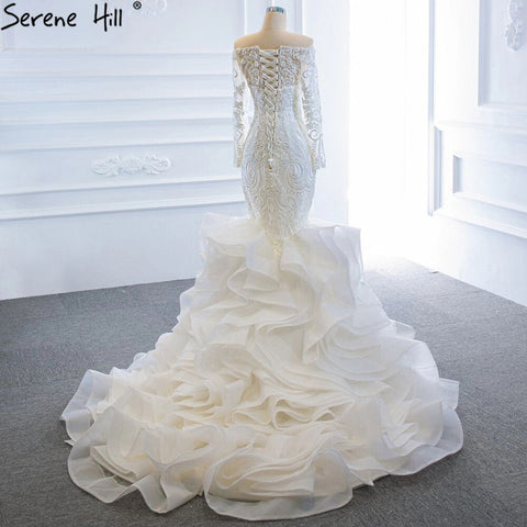 Vestidos de novia vintage de sirena blancos 2025 con hombros descubiertos y encaje, elegantes y sexys, HM66734, hechos a medida 