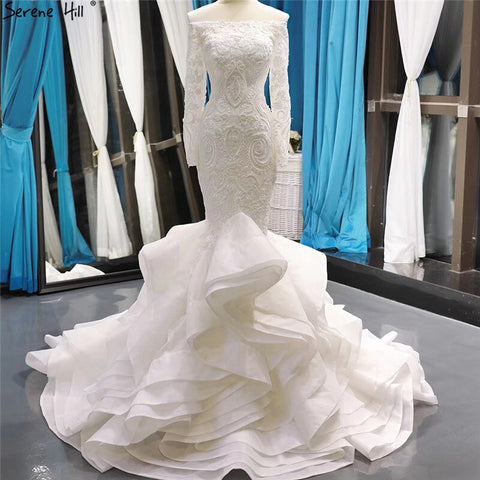 Vestidos de novia vintage de sirena blancos 2025 con hombros descubiertos y encaje, elegantes y sexys, HM66734, hechos a medida 